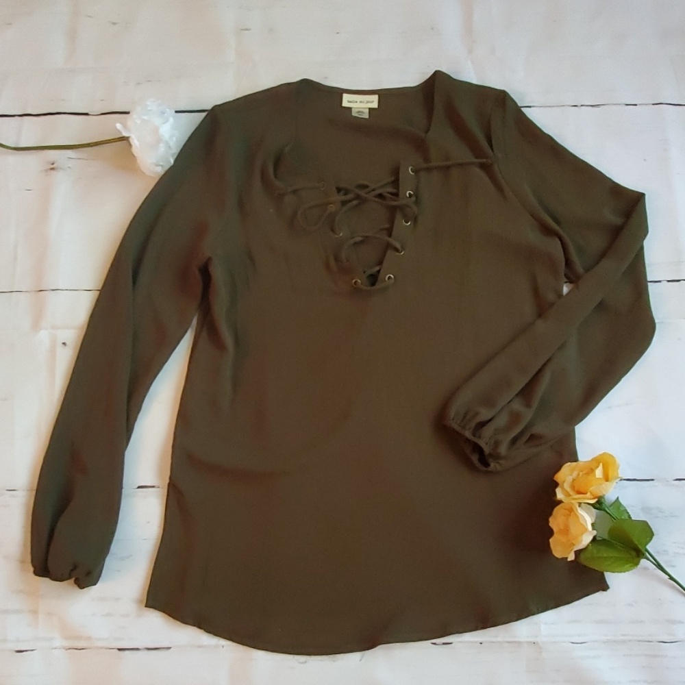 Army Green Lace Up Top